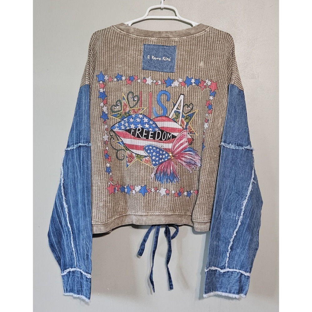 A Rare Bird Boho Freedom Waffle Oversized Jacket Top‎ Fourth of July One Size